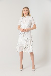 Topshow Raw Collar Wholesale Dress with Belt Made from Its Own Fabric #1