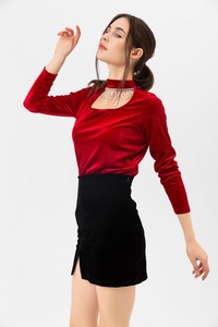 Topshow Red Collar Stone Velvet Wholesale Blouse #2