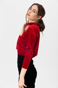 Topshow Red Collar Stone Velvet Wholesale Blouse #4