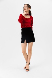 Topshow Red Collar Stone Velvet Wholesale Blouse #3