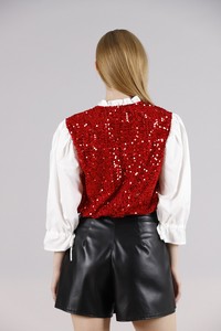 Topshow Red Size Sequined Sleeves Satin Wholesale Sweat #5