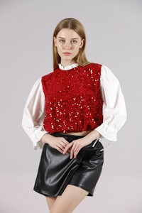 Topshow Red Size Sequined Sleeves Satin Wholesale Sweat #4