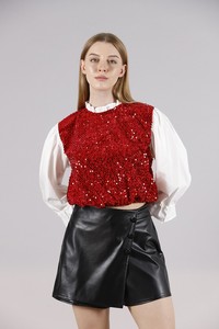 Topshow Red Size Sequined Sleeves Satin Wholesale Sweat #2