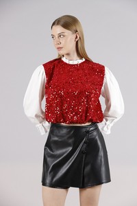 Topshow Red Size Sequined Sleeves Satin Wholesale Sweat #3