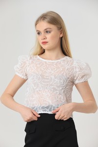 Topshow Cream Organza Top Wholesale Blouse #4