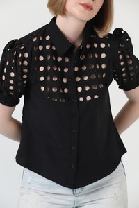 Topshow Black Wholesale Shirt with Mesh on the Chest #4