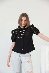 Topshow Black Wholesale Shirt with Mesh on the Chest #3