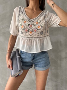 Topshow Stone Gray Embroidered Wholesale Blouse #4