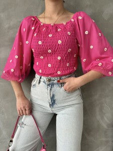 Topshow Fuchsia Gipeli Daisy Patterned Wholesale Blouse #2