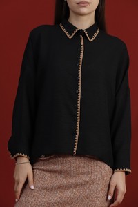 Topshow Black Brown Embroidery Detailed Wholesale Shirts #4