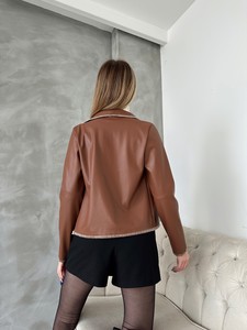 Topshow Tan Leather Wholesale Jacket with Front Stripe #5