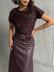 Topshow Burgundy glittery Fringed Wholesale Blouse #4