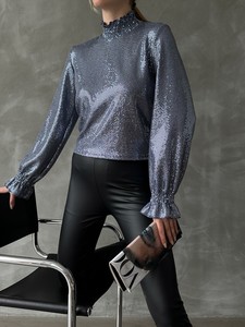 Topshow Blue Gold Glitter Blouse #4