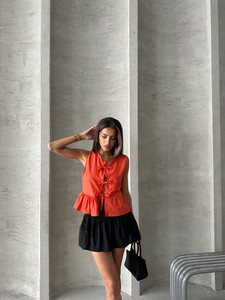 Topshow Orange Front Tie Blouse #2