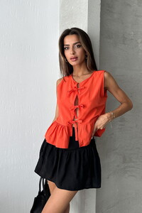 Topshow Orange Front Tie Blouse #1