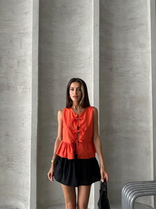 Topshow Orange Front Tie Blouse #3