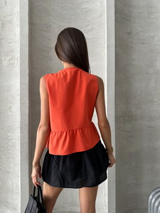 Topshow Orange Front Tie Blouse #5