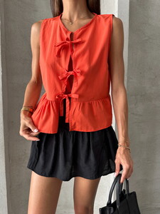 Topshow Orange Front Tie Blouse #4