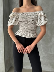 Topshow Cream Black Ruffled Gype Wholesale Blouse #3