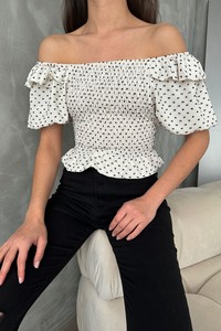 Topshow Cream Black Ruffled Gype Wholesale Blouse #1