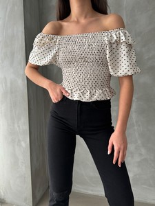 Topshow Cream Black Ruffled Gype Wholesale Blouse #2