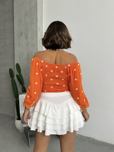 Topshow Orange Glitter Daisy Patterned Wholesale Blouse #5