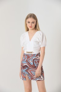 Topshow Brown Marbling Pattern Above Knee Wholesale Skirt #3