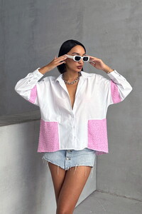 Topshow Pink Dsn1 Sequined Shirt with Denim Detail #1