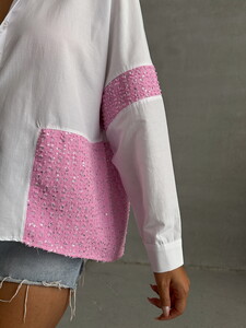 Topshow Pink Dsn1 Sequined Shirt with Denim Detail #4