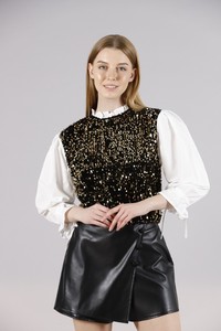 Topshow Black Gold Size Sequined Sleeves Satin Wholesale Sweat #2