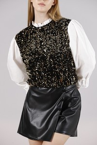 Topshow Black Gold Size Sequined Sleeves Satin Wholesale Sweat #4