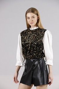 Topshow Black Gold Size Sequined Sleeves Satin Wholesale Sweat #3