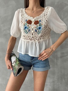 Topshow Stone Tile Embroidered Buttoned Short Wholesale Shirt #4