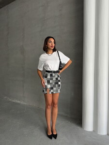 Topshow Grey Black Plaid Knee-Length Skirt #2