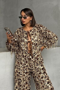 Topshow L. Sequin Leopard Print Front Tie Blouse #1