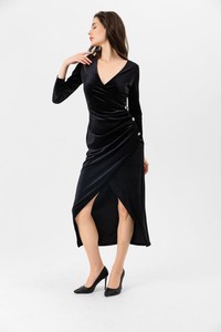 Topshow Black Velvet Slit Wholesale Dress #2