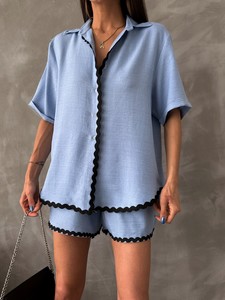 Topshow Blue Souta Stone Detailed Wholesale Shirt #4