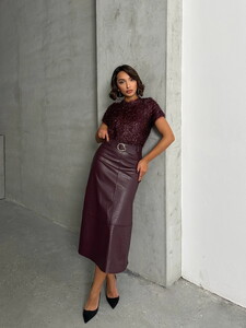 Topshow Burgundy Snake D. Leather Belt Wholesale Skirt #2