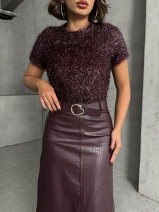 Topshow Burgundy Snake D. Leather Belt Wholesale Skirt #4