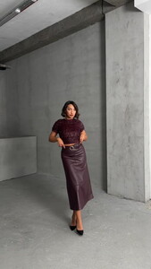 Topshow Burgundy Snake D. Leather Belt Wholesale Skirt #3