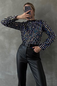 Topshow Hologram Sequin Palette Disco Wholesale Blouse #3