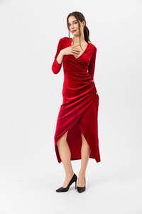 Topshow Red Velvet Slit Wholesale Dress #3