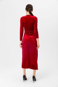 Topshow Red Velvet Slit Wholesale Dress #5