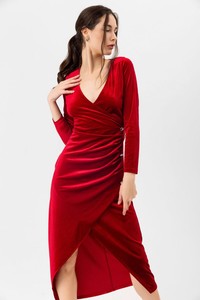 Topshow Red Velvet Slit Wholesale Dress #2