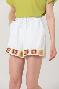 Topshow Cream Linen Leg Applique Embroidered Wholesale Shorts #4