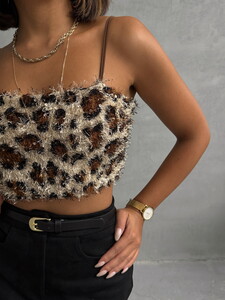 Topshow L. Fringed Leopard Print Bustier #4