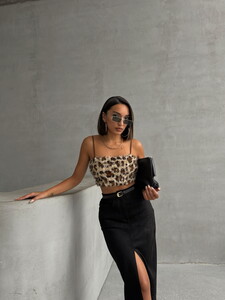 Topshow L. Fringed Leopard Print Bustier #3