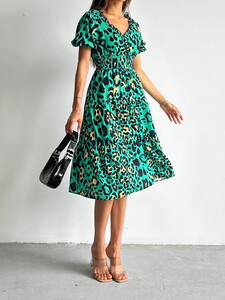 Topshow Emerald Leopard Patterned Long Dress #4