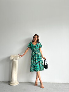 Topshow Emerald Leopard Patterned Long Dress #2