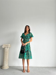 Topshow Emerald Leopard Patterned Long Dress #3